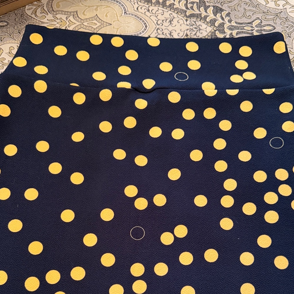 LuLaRoe Dark Blue and Dark Yellow Polka Dot Cassie Pencil Skirt - Picture 9 of 10